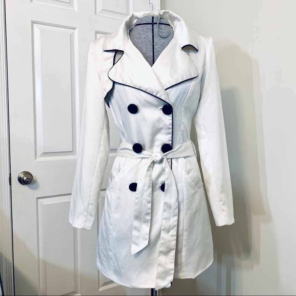 White satin trench coat